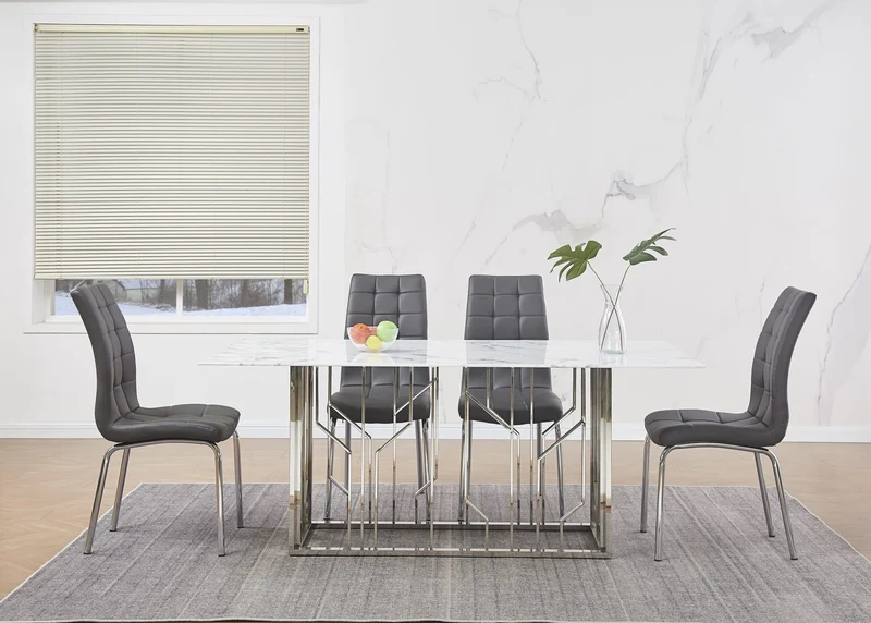 TABLE REPAS PORTOFINO CHROME MARBRE BLANC 180 x 90 CM