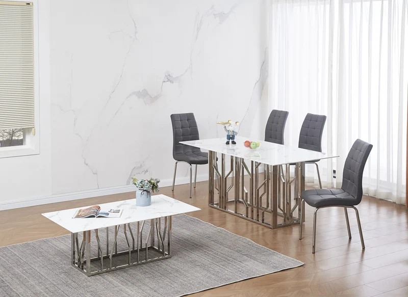 TABLE REPAS PORTOFINO CHROME MARBRE BLANC 180 x 90 CM