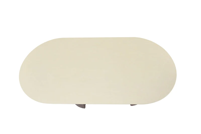TABLE A MANGER ANNA PIED METAL EFFET NOYER PLATEAU CERAMIQUE BEIGE BRILLANT 180x90x75cm