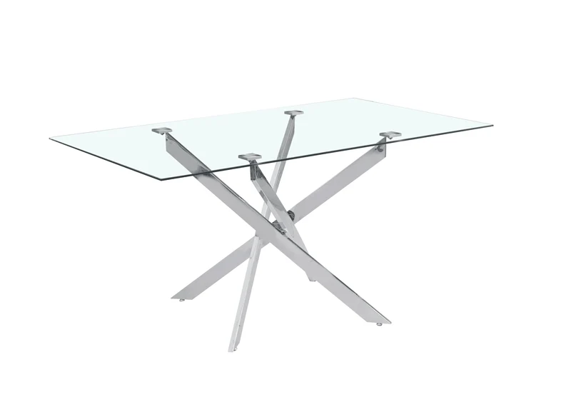TABLE REPAS JESSICA RECTANGLE CHROME VERRE TRANSPARENT 150x90cm