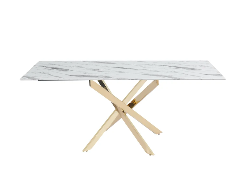 Table Repas JESSICA XXL Gold et plateau en verre 180 cm 6 à 8 couverts
