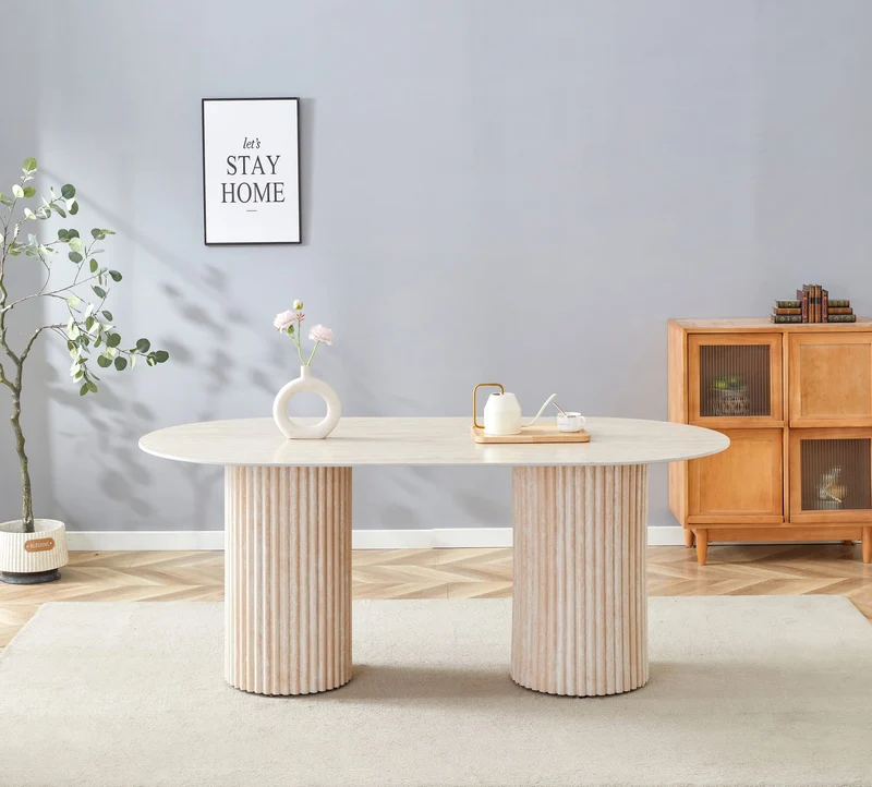 TABLE A MANGER KEYSHA TRAVERTIN CERAMIQUE TRAVERTIN 180x90cm (DT992)