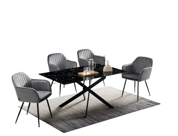 Table Repas JESSICA Métal noir et plateau en verre 150 cm 4 à 6 couverts