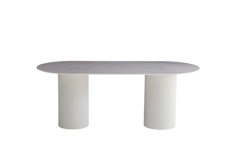 TABLE A MANGER SALMA XXL PIED BEIGE PLATEAU CERAMIQUE MARBRE BEIGE 90X200X75cm