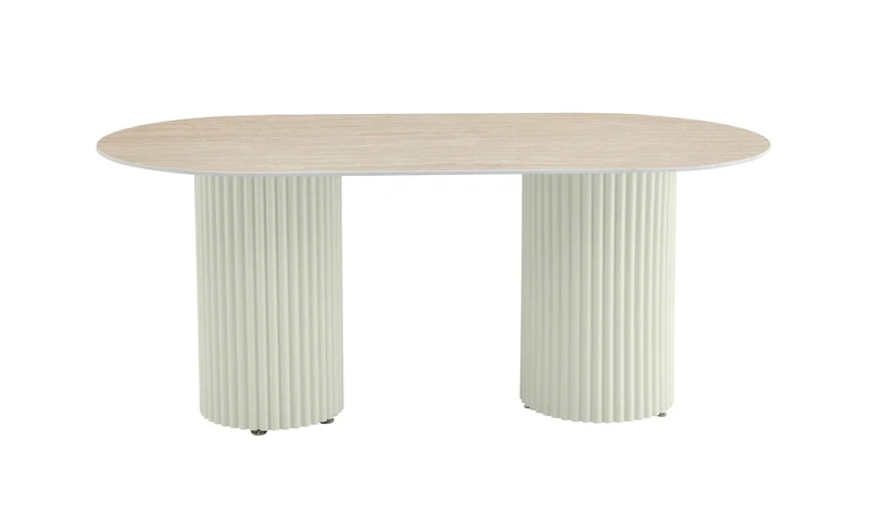 TABLE A MANGER KEYSHA BEIGE CERAMIQUE TRAVERTIN 180x90cm