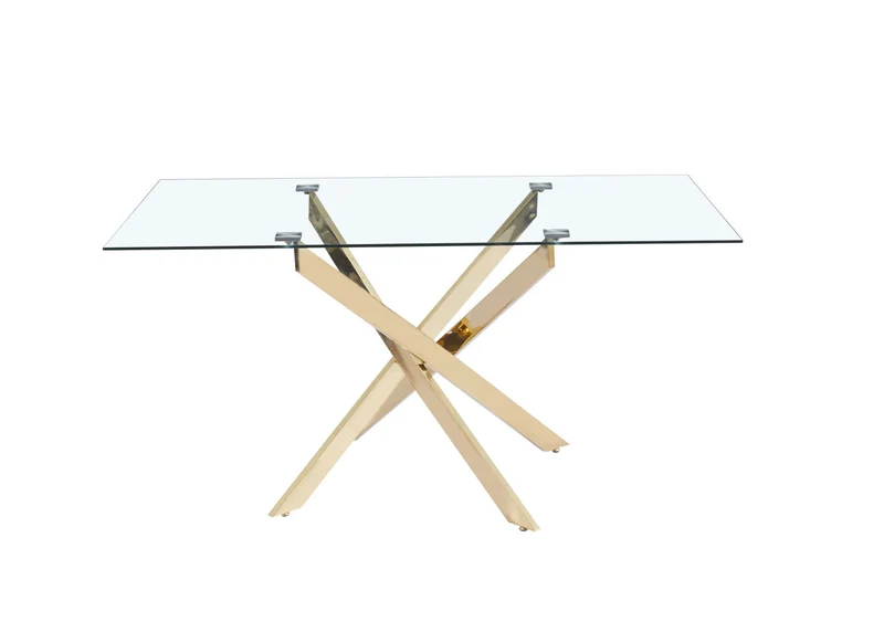 Table Repas JESSICA XXL Gold et plateau en verre 180 cm 6 à 8 couverts