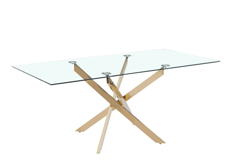 Table Repas JESSICA XXL Gold et plateau en verre 180 cm 6 à 8 couverts