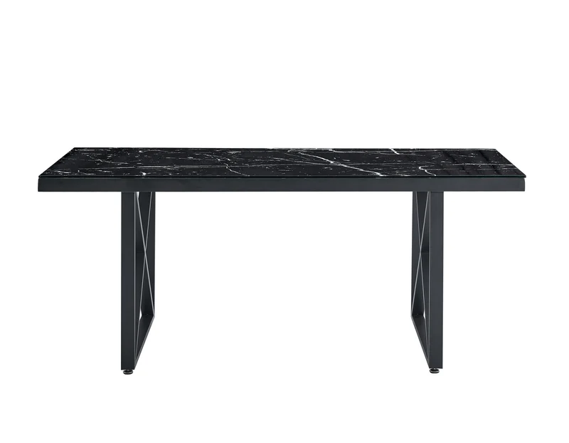 Table repas LEVANTO métal noir plateau en verre trempé