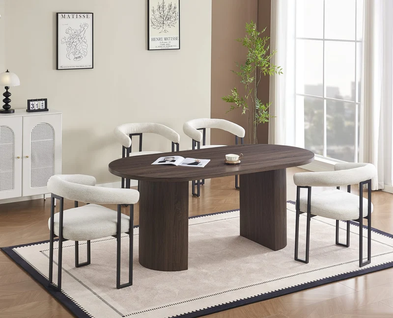 TABLE A MANGER NEW ANNA PIED EFFET NOYER PLATEAU EFFET NOYER 180x90x75cm