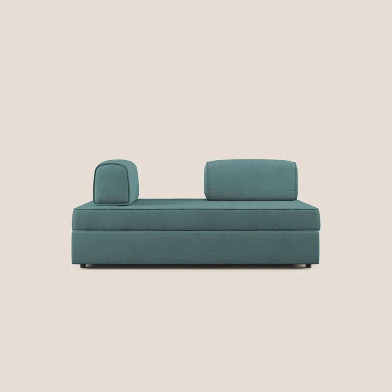 Liberty canapé avec pouf extractible et dossier amovible en tissu doux imperméable T02 bleu canard
