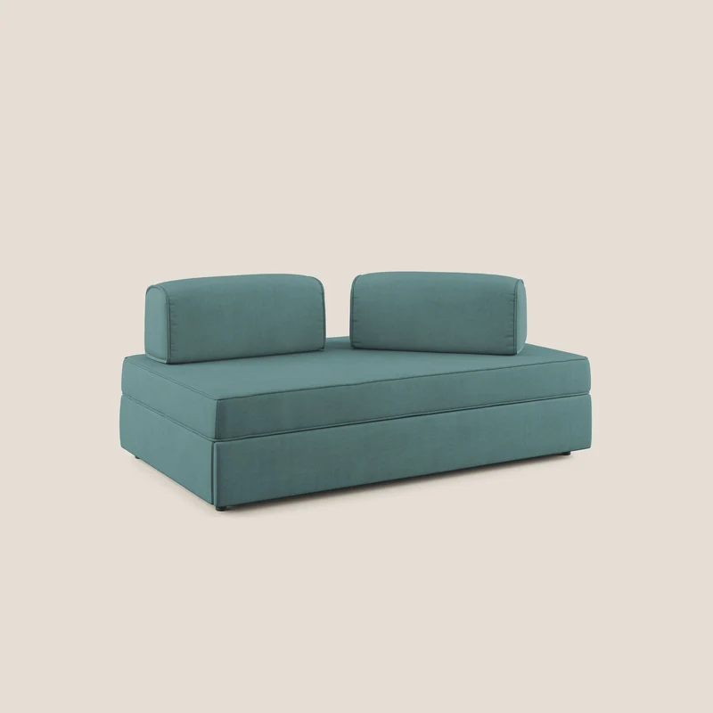 Liberty canapé avec pouf extractible et dossier amovible en tissu doux imperméable T02 bleu canard