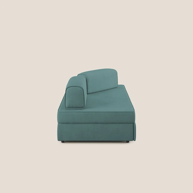 Liberty canapé avec pouf extractible et dossier amovible en tissu doux imperméable T02 bleu canard