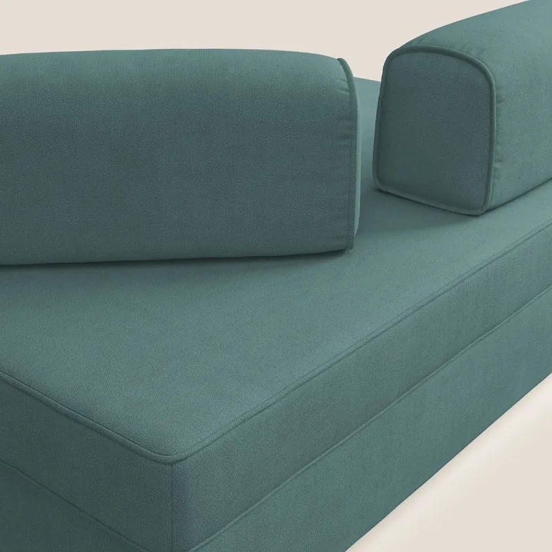 Liberty canapé avec pouf extractible et dossier amovible en tissu doux imperméable T02 bleu canard