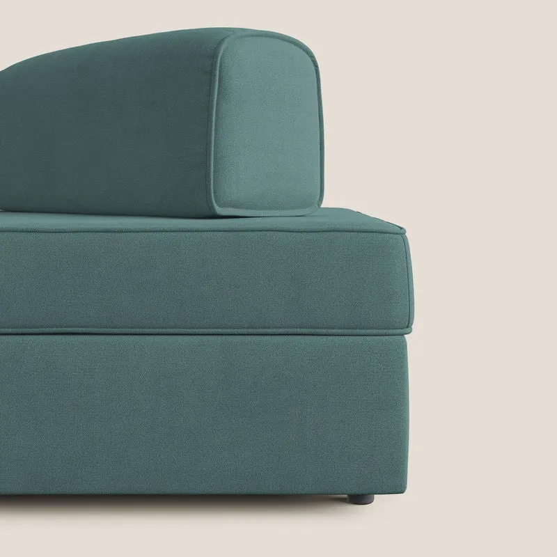 Liberty canapé avec pouf extractible et dossier amovible en tissu doux imperméable T02 bleu canard