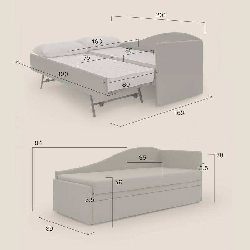 Nolo Canapé duplex avec lits jumeaux et tissu effet coton imperméable T13 marron