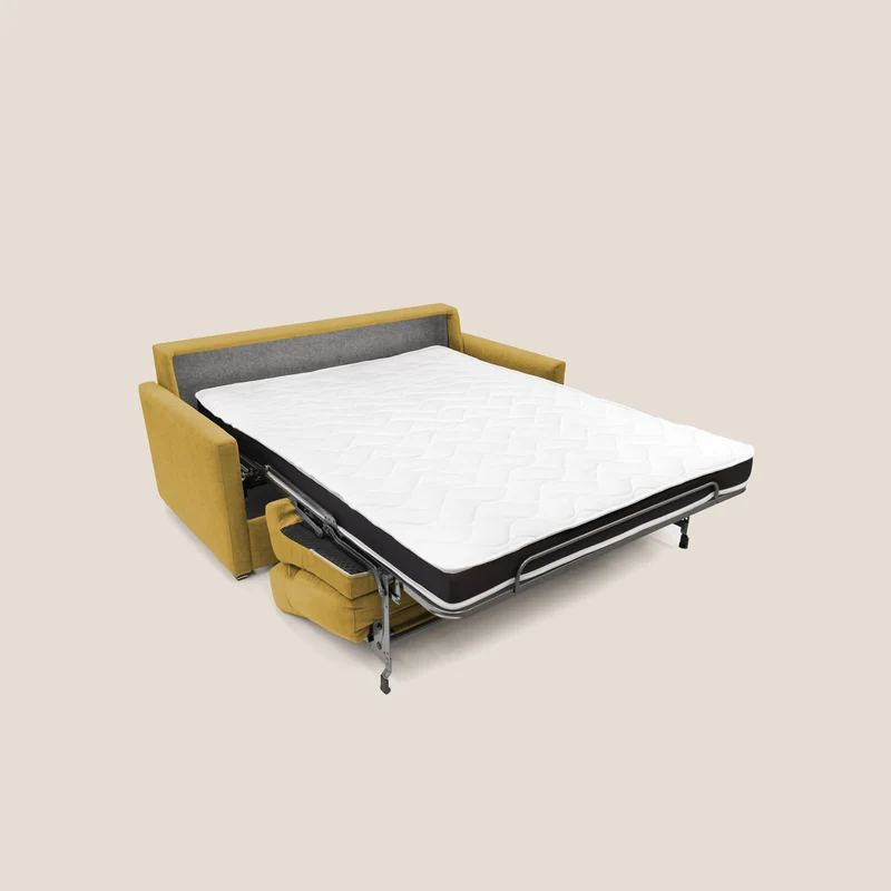 Margot canapé convertible au dossier haut et moelleux en tissu doux imperméable T02 jaune