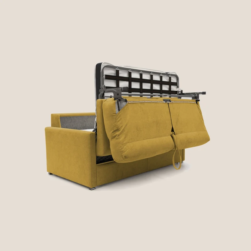 Margot canapé convertible au dossier haut et moelleux en tissu doux imperméable T02 jaune