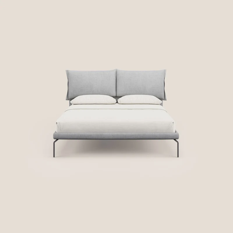 Bice lit rembourré avec coussins et pieds noirs en métal en tissu imperméable T02 gris clair