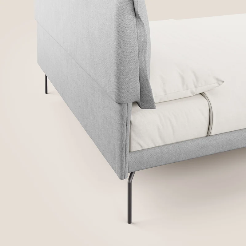 Bice lit rembourré avec coussins et pieds noirs en métal en tissu imperméable T02 gris clair