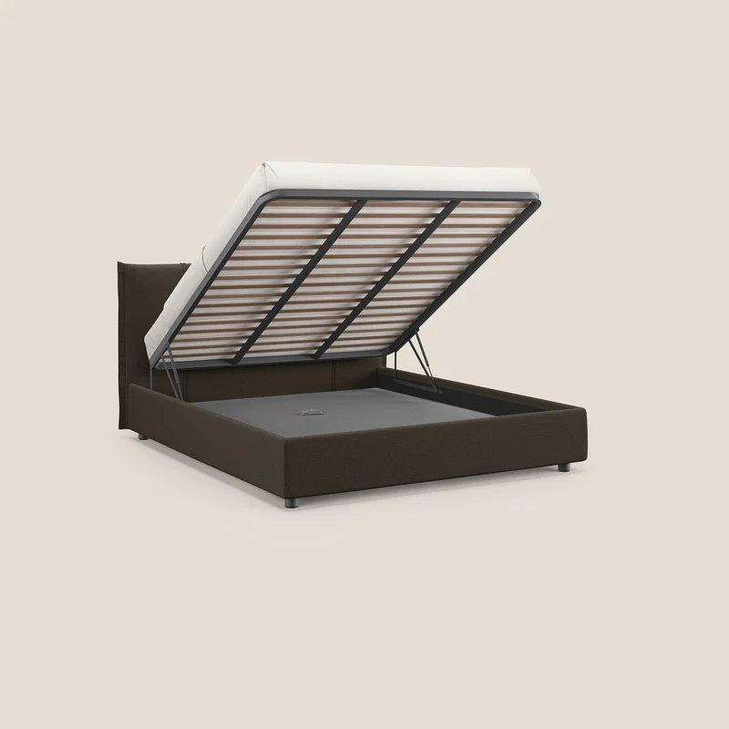 Alicia lit rembourré avec coffre de rangement en tissu imperméable T14 marron