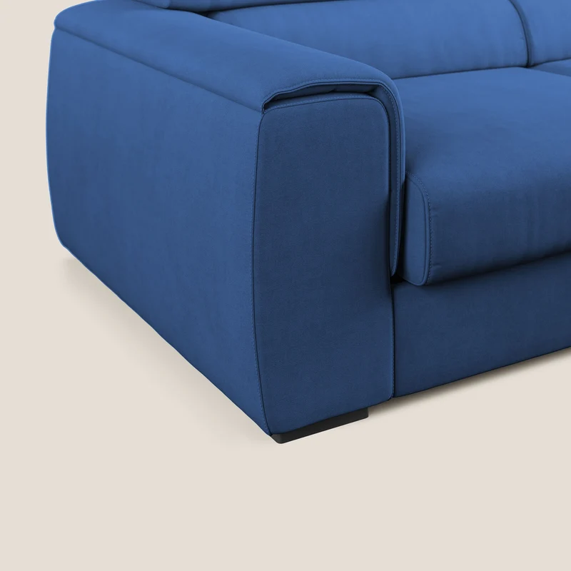 Zeno canapé d'angle et pouf extractible en tissu doux imperméable T02 bleu