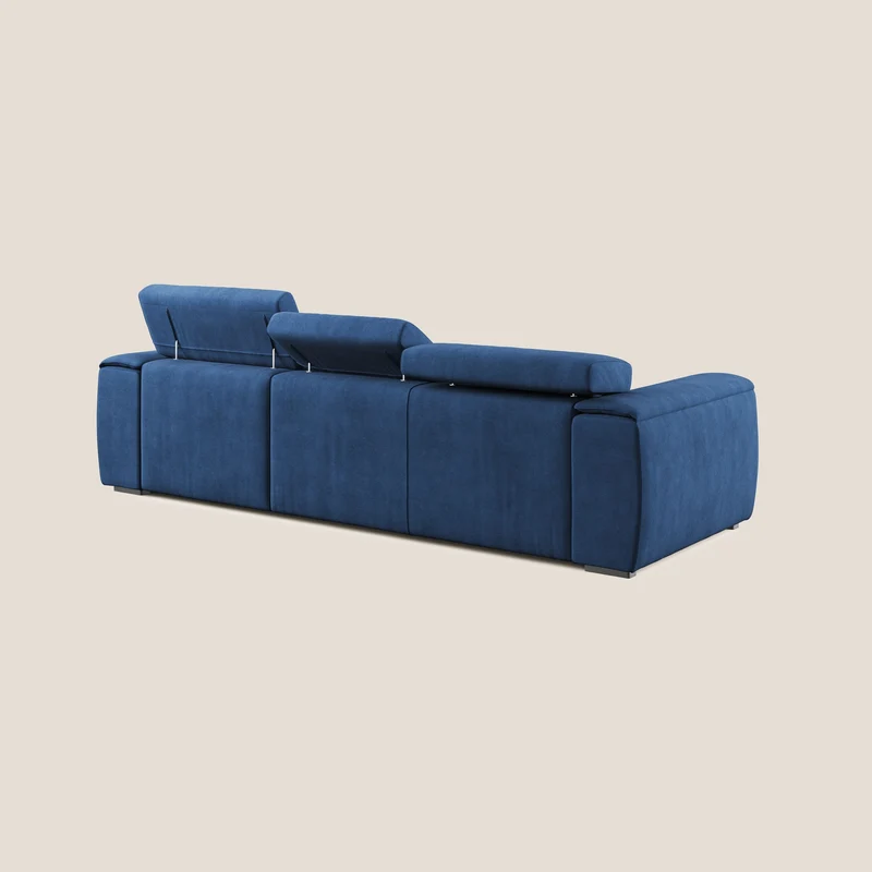 Zeno canapé d'angle et pouf extractible en tissu doux imperméable T02 bleu