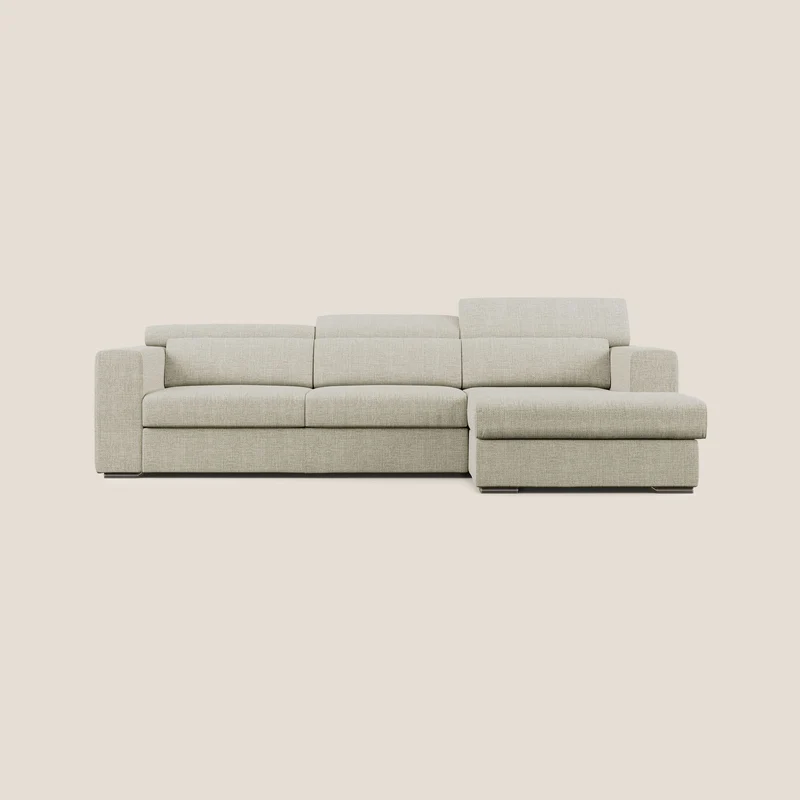 Vegas canapé d'angle avec têtières inclinables en tissu doux imperméable T06 crème