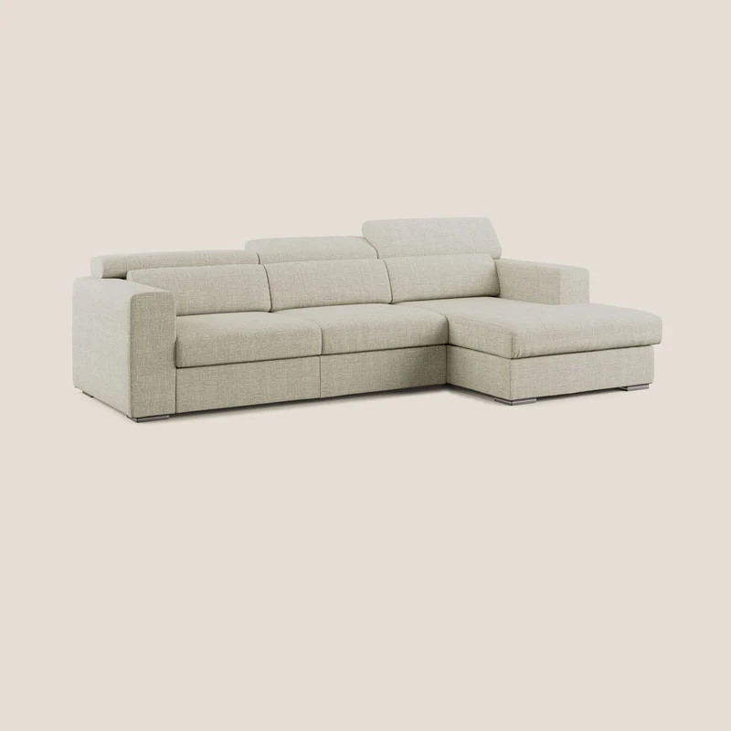 Vegas canapé d'angle avec têtières inclinables en tissu doux imperméable T06 crème