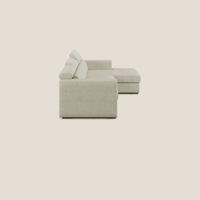 Vegas canapé d'angle avec têtières inclinables en tissu doux imperméable T06 crème