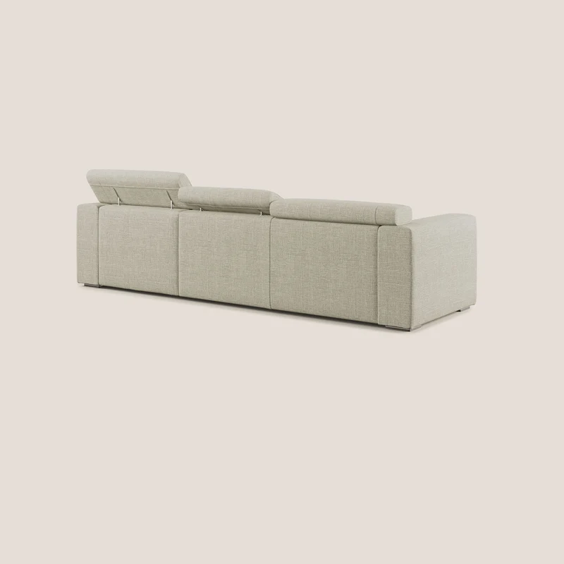 Vegas canapé d'angle avec têtières inclinables en tissu doux imperméable T06 crème