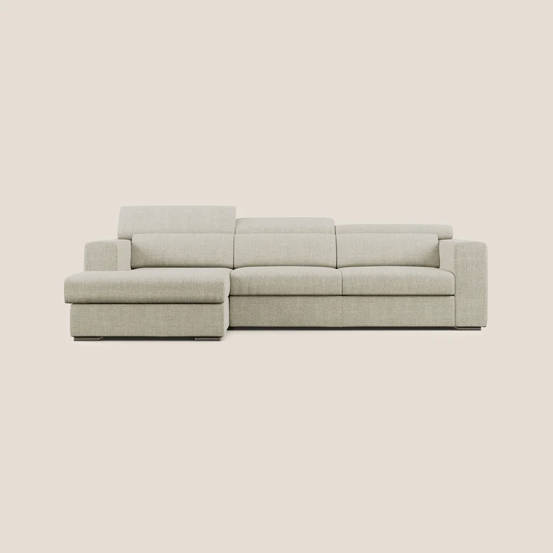 Vegas canapé d'angle avec têtières inclinables en tissu doux imperméable T06 crème