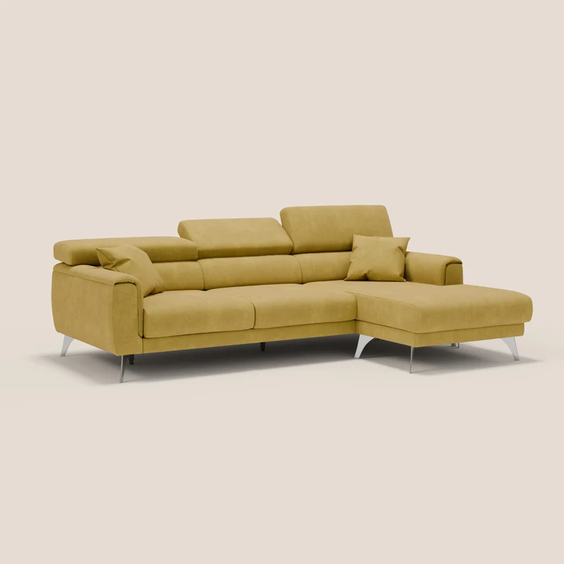 Caravaggio Canapé d'angle avec assises coulissantes en tissu doux imperméable T02 jaune