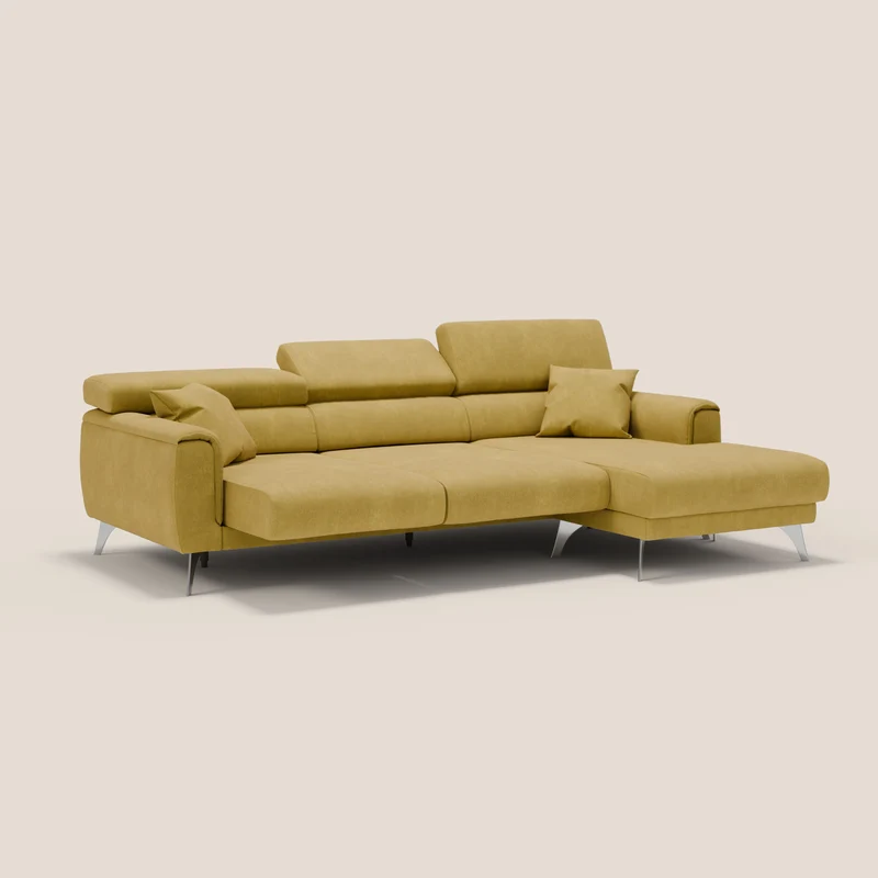 Caravaggio Canapé d'angle avec assises coulissantes en tissu doux imperméable T02 jaune