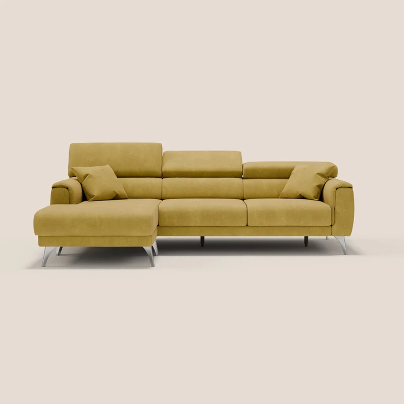 Caravaggio Canapé d'angle avec assises coulissantes en tissu doux imperméable T02 jaune
