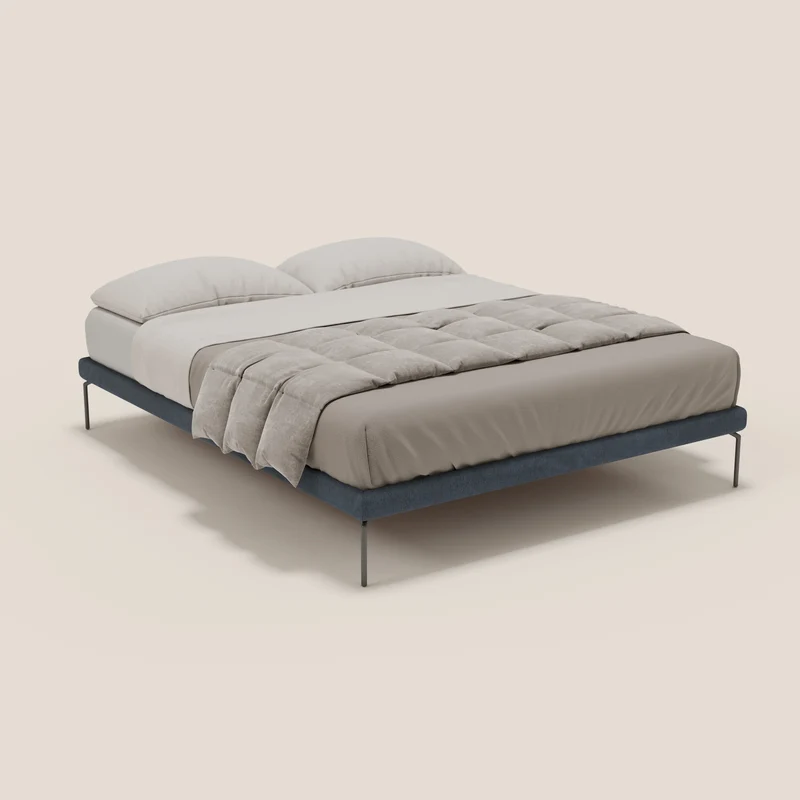 Ring sommier déhoussable avec pieds H 24cm en tissu imperméable T14 bleu