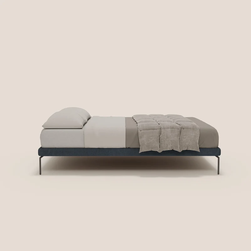 Ring sommier déhoussable avec pieds H 24cm en tissu imperméable T14 bleu