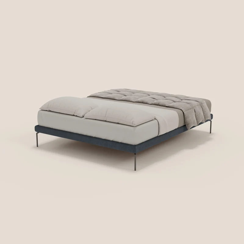 Ring sommier déhoussable avec pieds H 24cm en tissu imperméable T14 bleu