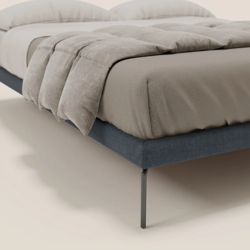 Ring sommier déhoussable avec pieds H 24cm en tissu imperméable T14 bleu
