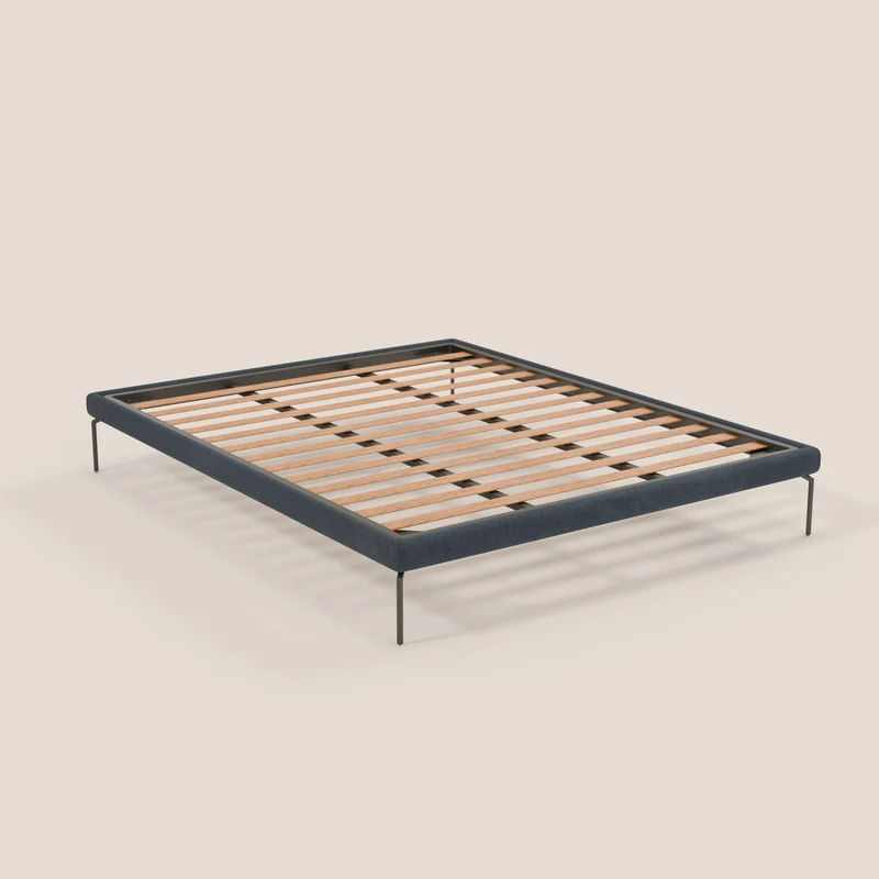 Ring sommier déhoussable avec pieds H 24cm en tissu imperméable T14 bleu
