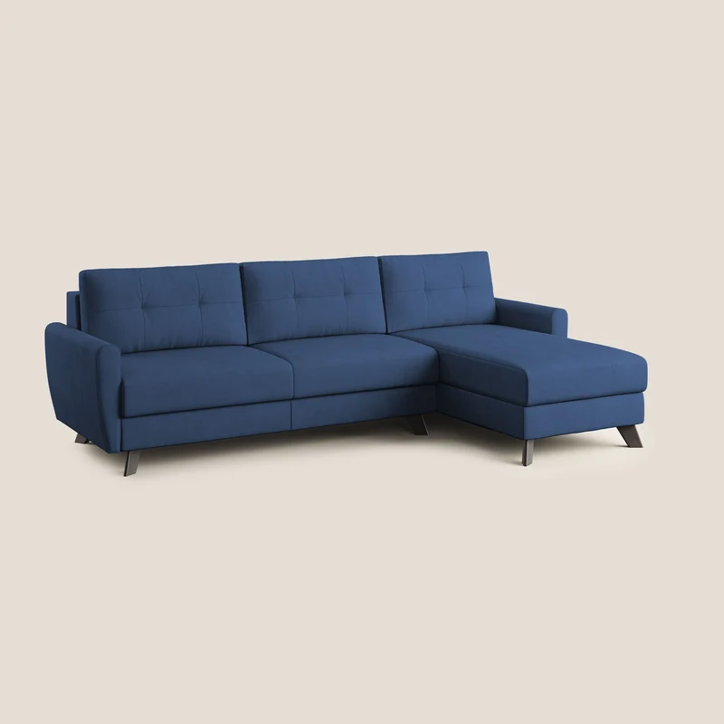 Callisto Canapé d'angle convertible en tissu doux imperméable T02 bleu