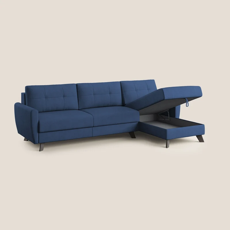 Callisto Canapé d'angle convertible en tissu doux imperméable T02 bleu