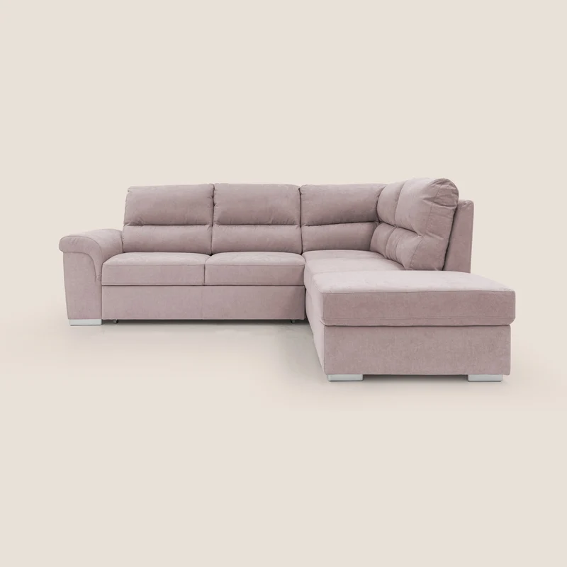 Minerva canapé d'angle avec angle et pouf extractible en tissu doux imperméable T02 rose