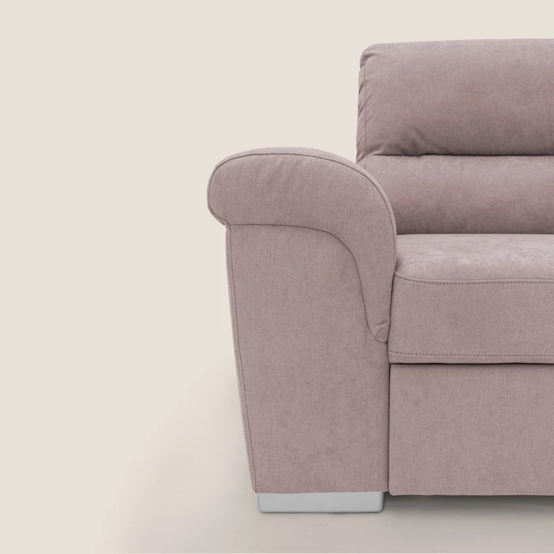 Minerva canapé d'angle avec angle et pouf extractible en tissu doux imperméable T02 rose