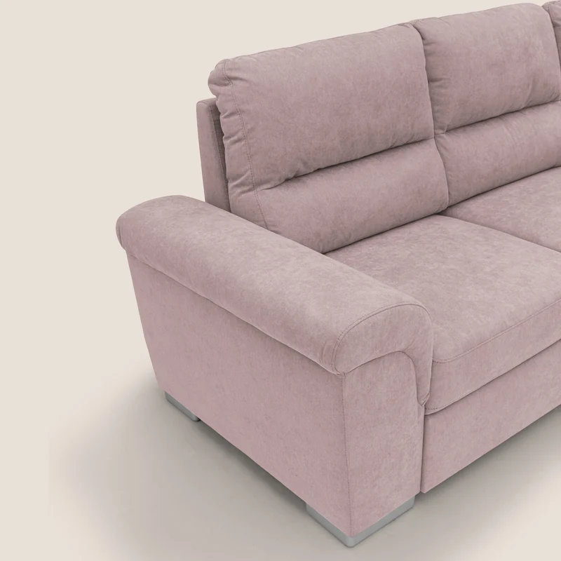 Minerva canapé d'angle avec angle et pouf extractible en tissu doux imperméable T02 rose