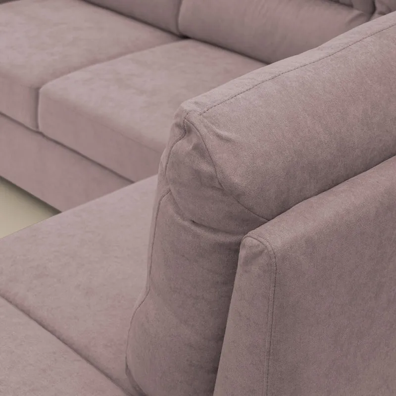 Minerva canapé d'angle avec angle et pouf extractible en tissu doux imperméable T02 rose