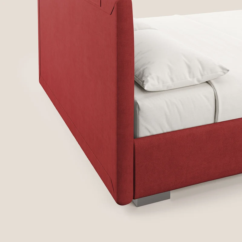 Horus lit rembourré avec coffre et prise USB sur la tête de lit en tissu imperméable T02 rouge