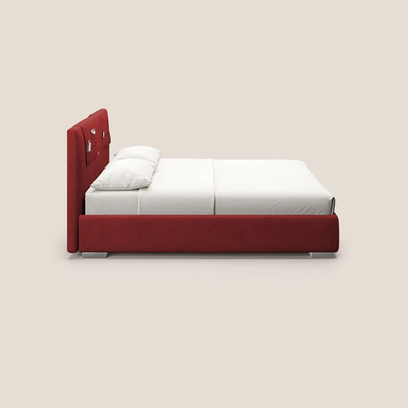 Horus lit rembourré avec coffre et prise USB sur la tête de lit en tissu imperméable T02 rouge