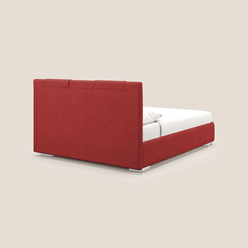 Horus lit rembourré avec coffre et prise USB sur la tête de lit en tissu imperméable T02 rouge