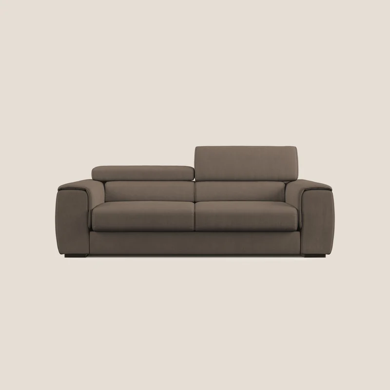 Zeno canapé linéaire avec pouf extractible en tissu doux imperméable T02 marron