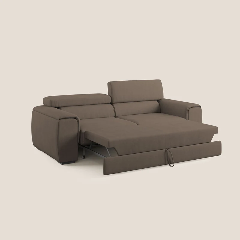 Zeno canapé linéaire avec pouf extractible en tissu doux imperméable T02 marron